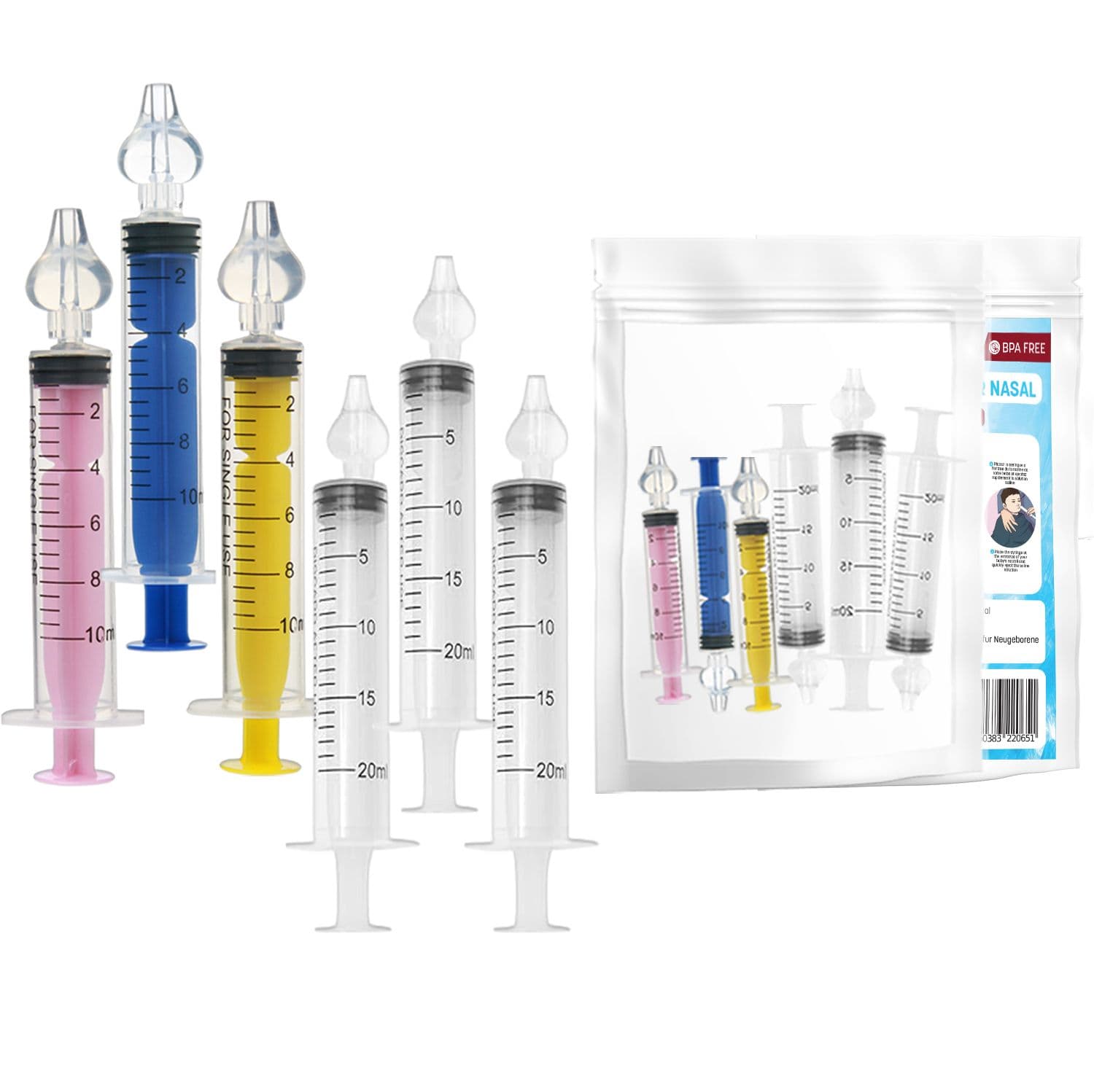 BORNOVA — Kit de lavage nasal bébé et adulte 6 pièces (3 × 10 ml + 3 × 20 ml)