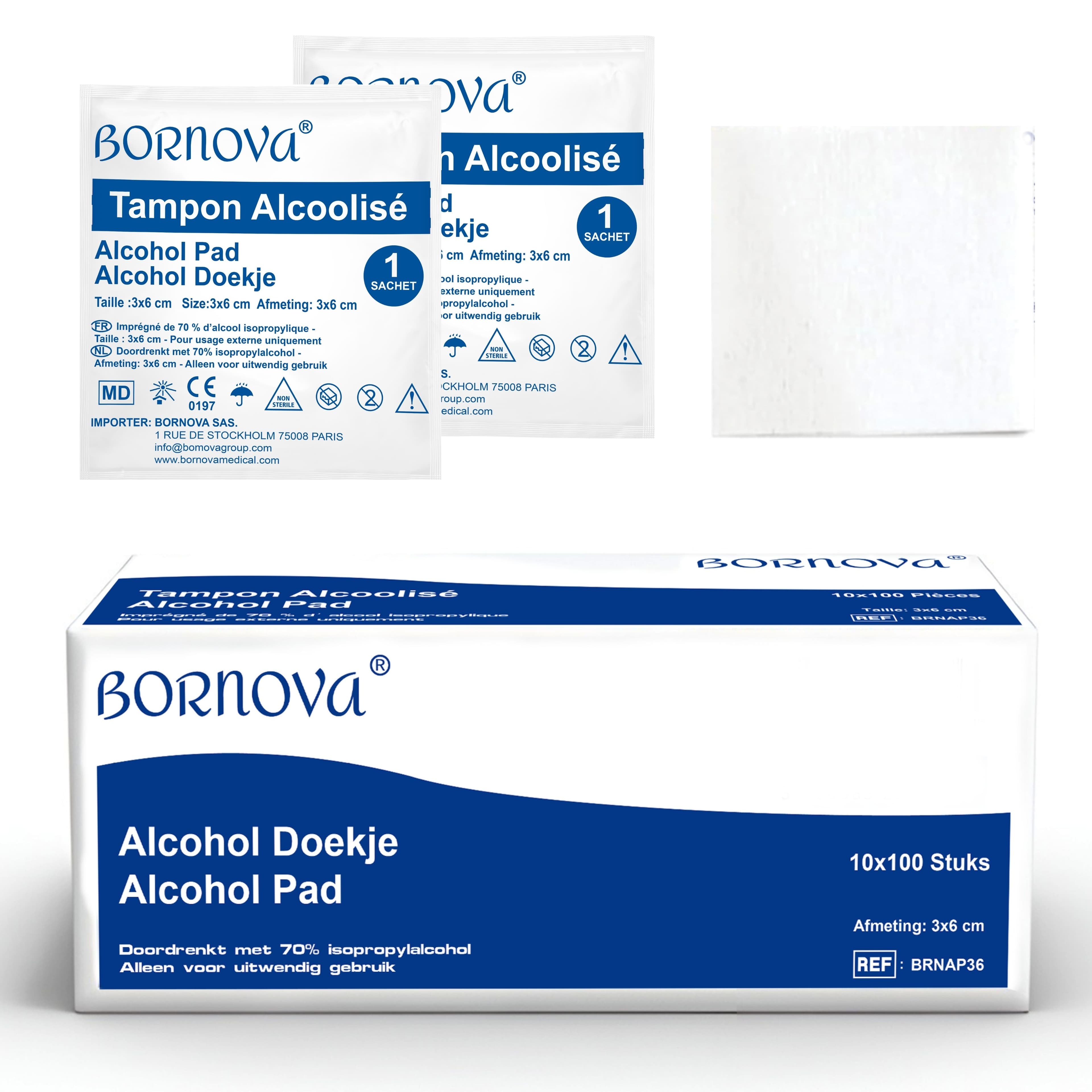 BORNOVA — Tampons alcoolisés 70% 3 × 6 cm