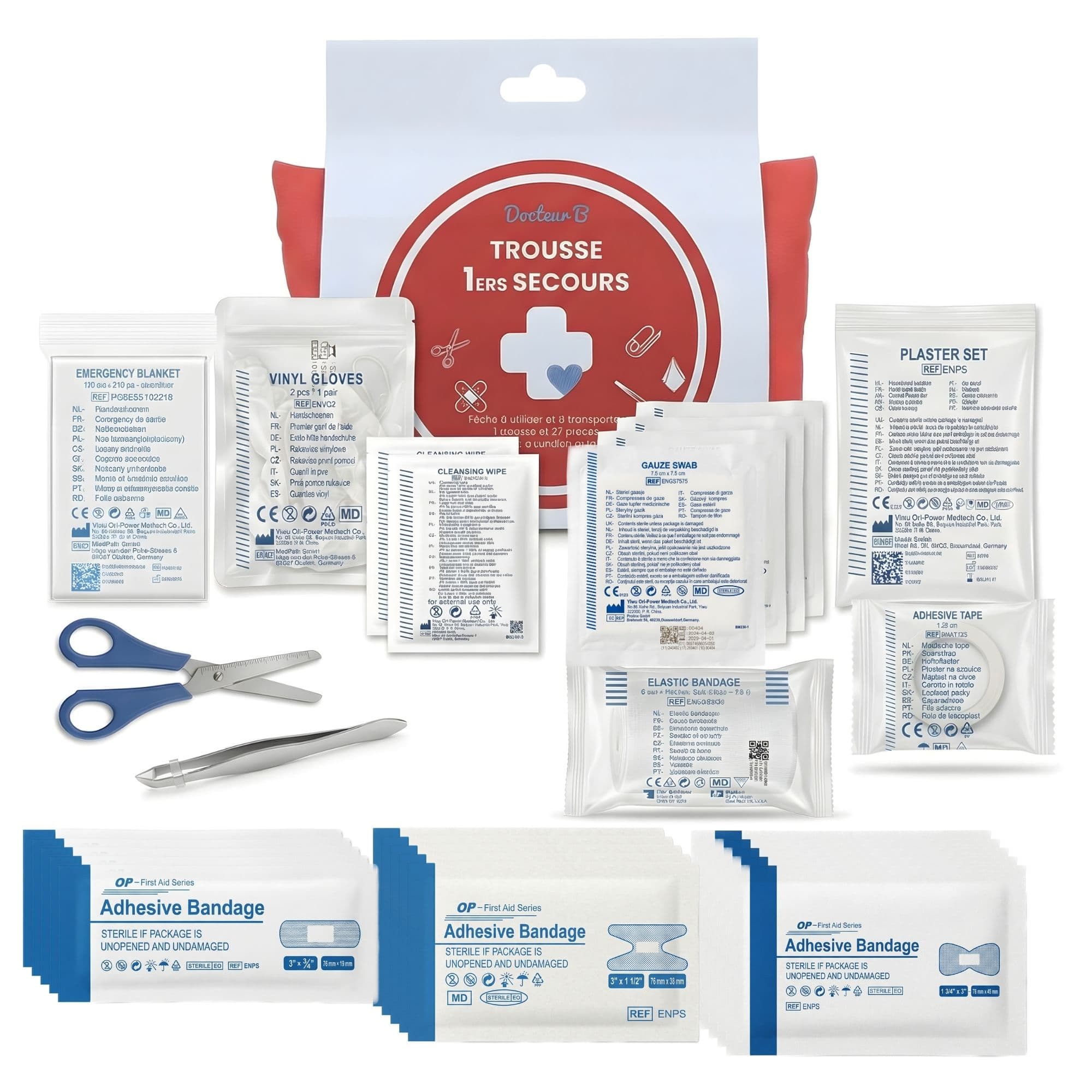 Docteur B — Trousse de premiers secours compacte (27 pièces)